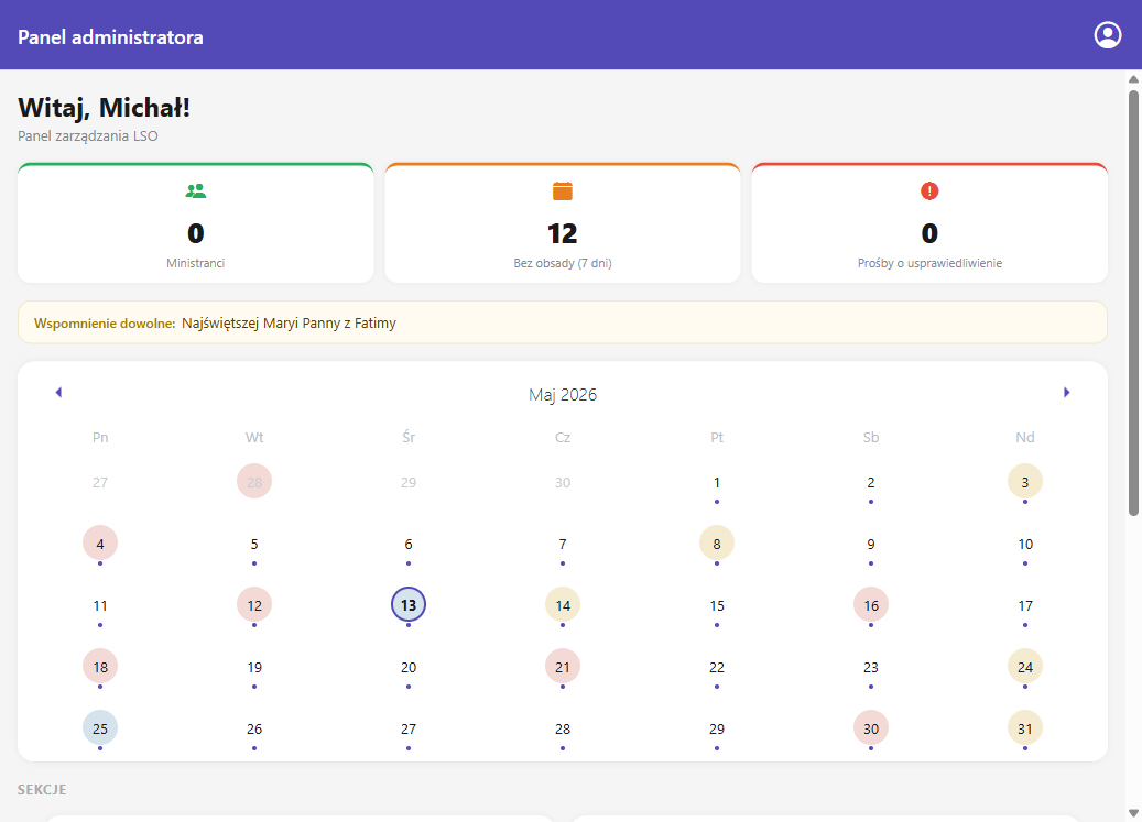 Panel administratora LSO App — widok webowy